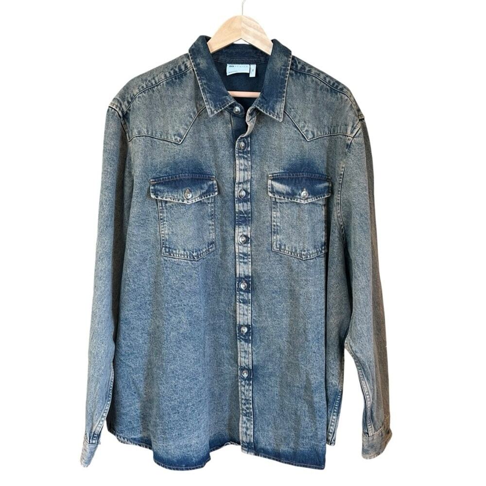 NWOT ASOS Men’s Western Acid Wash Blue Cotton Denim Shirt 4X